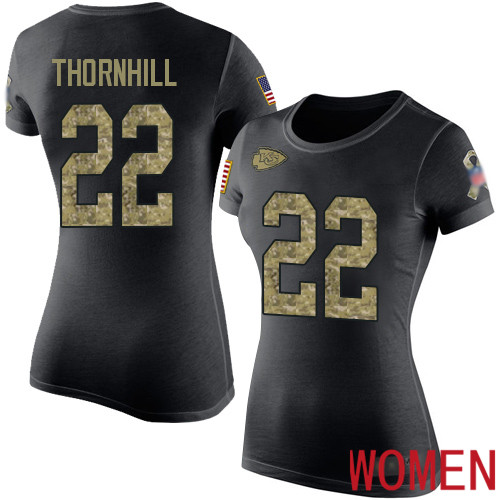 Women Football Kansas City Chiefs #22 Thornhill Juan Black Camo Salute to Service T-Shirt